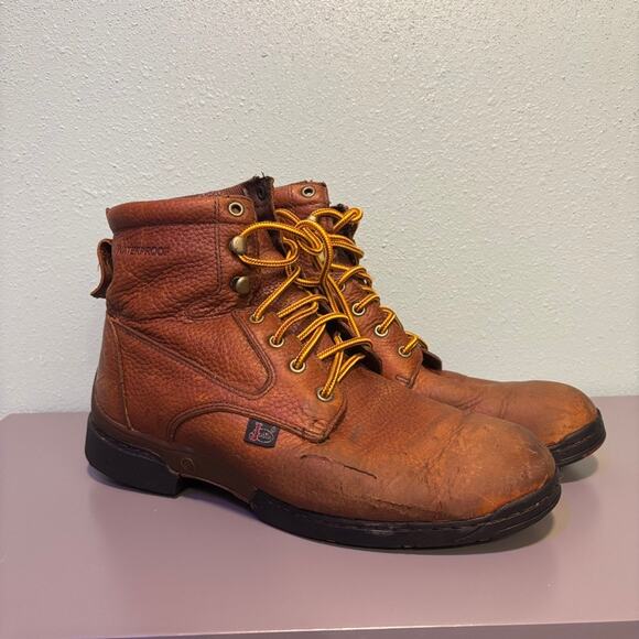 Justin Women’s 9.5B Waterproof Leather Work Boots Brown Lace-Up Zip - Picture 1 of 10